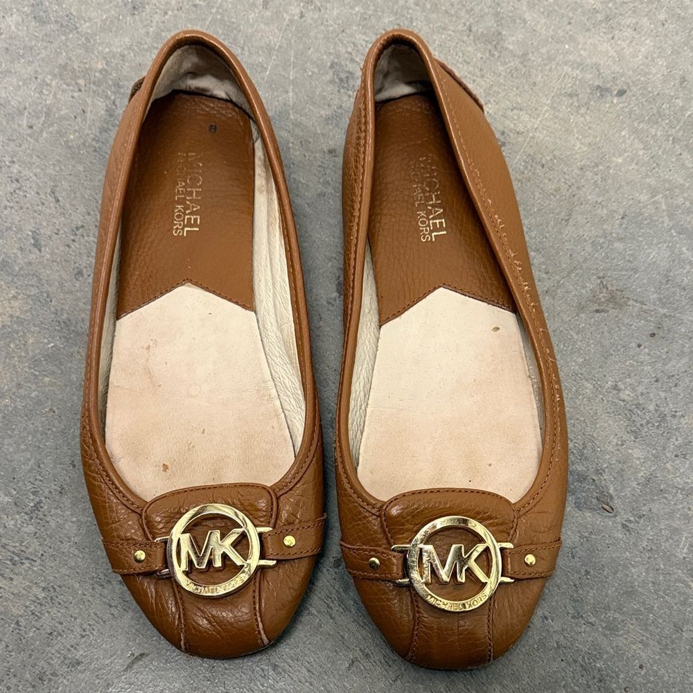 Michael Kors Tan Leather Loafers with Gold Accents